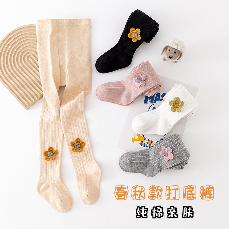 Girls' Pantyhose New Cotton Children'S Leggings Baby Outer Wear Medium Thick Cartoon Flower One-Piece Socks - Image 2