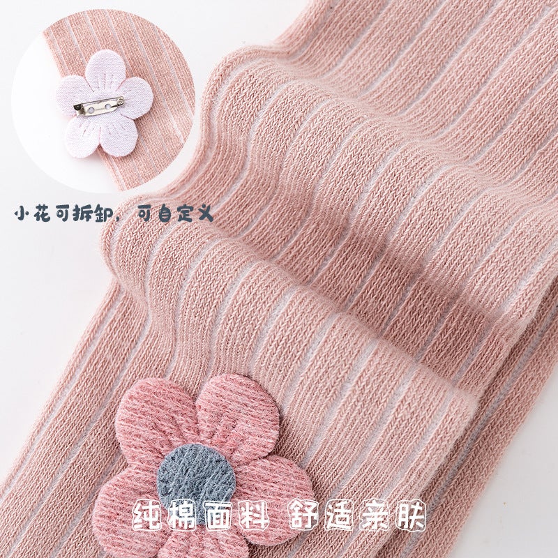 Girls' Pantyhose New Cotton Children'S Leggings Baby Outer Wear Medium Thick Cartoon Flower One-Piece Socks - Image 4