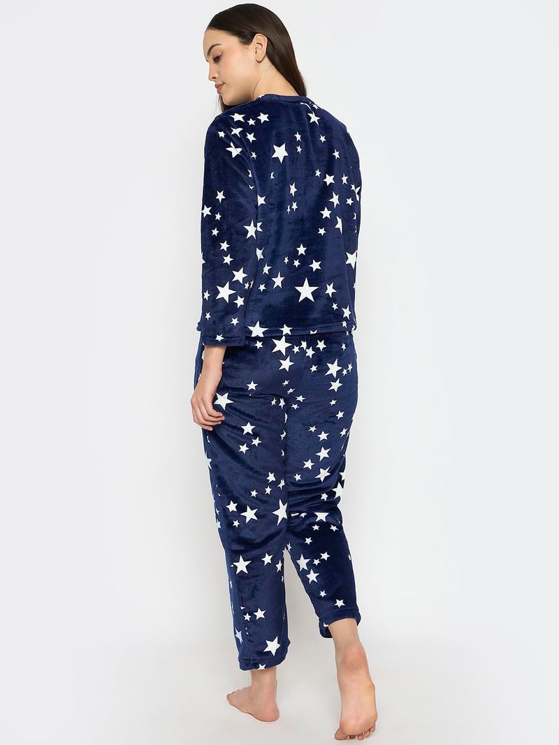 CAMEY Women's Printed Full Sleeve Round-Neck Top and Pyjama Pants with Pockets (Navy, XS) - Image 5