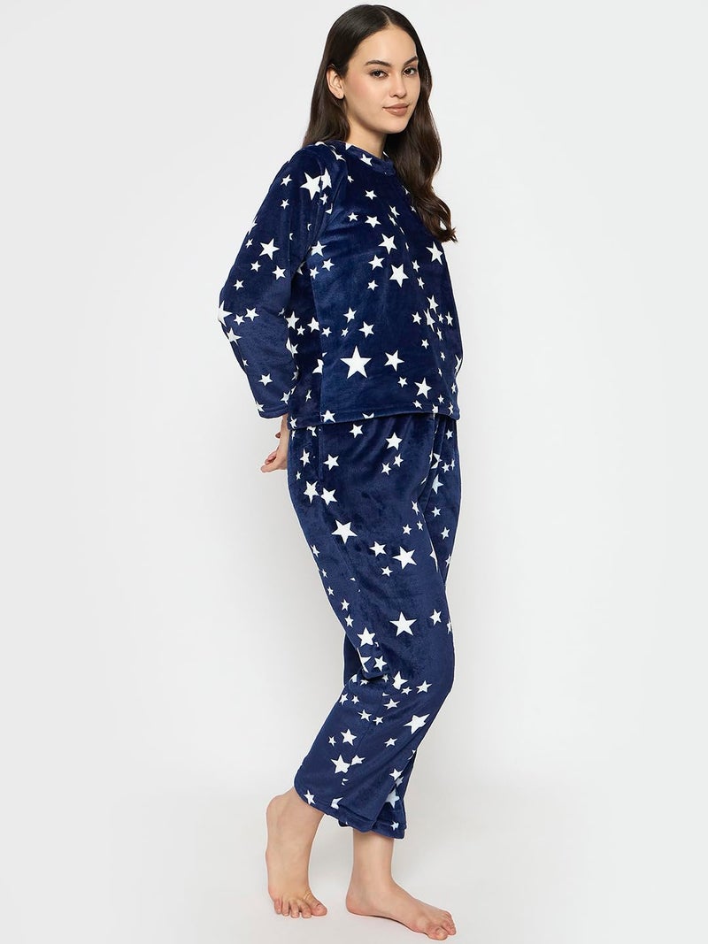 CAMEY Women's Printed Full Sleeve Round-Neck Top and Pyjama Pants with Pockets (Navy, XS) - Image 4