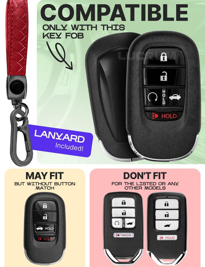 Lucrum Compatible with Honda Key Fob Cover & Leather Keychain - TPU Keyfob Case for Accord Civic CR-V HR-V Pilot Ridgeline, For 5 Button Remote (2022-2026) - Red and Black - Image 2