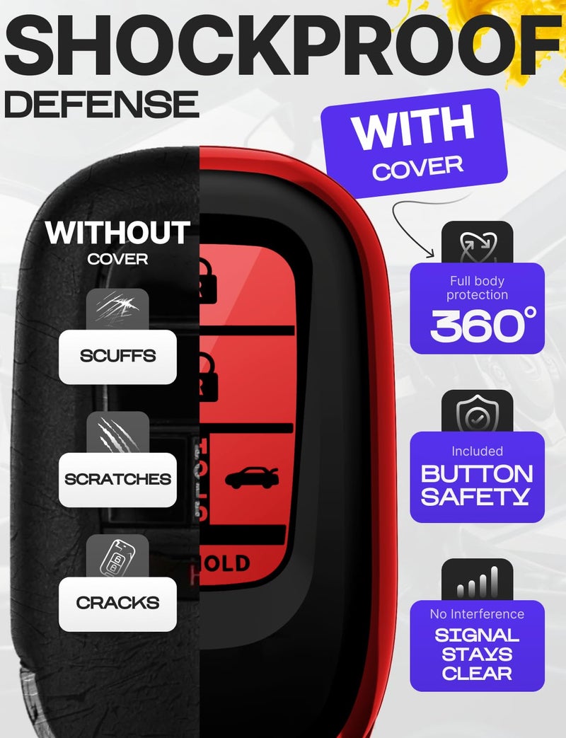 Lucrum Compatible with Honda Key Fob Cover & Leather Keychain - TPU Keyfob Case for Accord Civic CR-V HR-V Pilot Ridgeline, For 5 Button Remote (2022-2026) - Red and Black - Image 4
