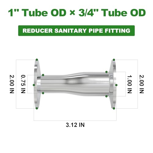 TAISHER 2PCS 304 Stainless Steel 1 Tube OD x 34 Tube OD Reducer Sanitary Pipe Fittings 15 Tri Clamp 505MM Ferrule Flange with 4PCS Silicone Gaskets - Image 3