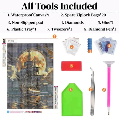 ckdiluy Pirate Ship Diamond Art Kits for Adults,5D Moonlight Full Round Drill Diamond Painting Kits for Adults Beginners,DIY Diamond Painting Gem Art Kits for Gift Home Wall Decor 12x16inch - Image 5