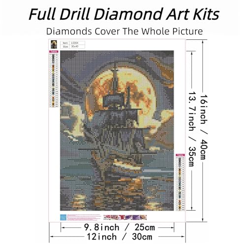 ckdiluy Pirate Ship Diamond Art Kits for Adults,5D Moonlight Full Round Drill Diamond Painting Kits for Adults Beginners,DIY Diamond Painting Gem Art Kits for Gift Home Wall Decor 12x16inch - Image 2