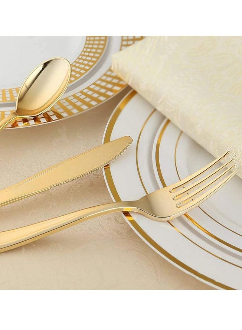 Alissa 125 Piece Dinnerware Set 25 Pc 10.25" Dinner Plates 25 7.5" Salad Plates 25 Spoons 25 Forks 25 Knives Party 25 Guests Birthday Home Office Gold - Image 3