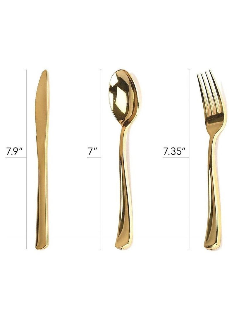 Alissa 125 Piece Dinnerware Set 25 Pc 10.25" Dinner Plates 25 7.5" Salad Plates 25 Spoons 25 Forks 25 Knives Party 25 Guests Birthday Home Office Gold - Image 5