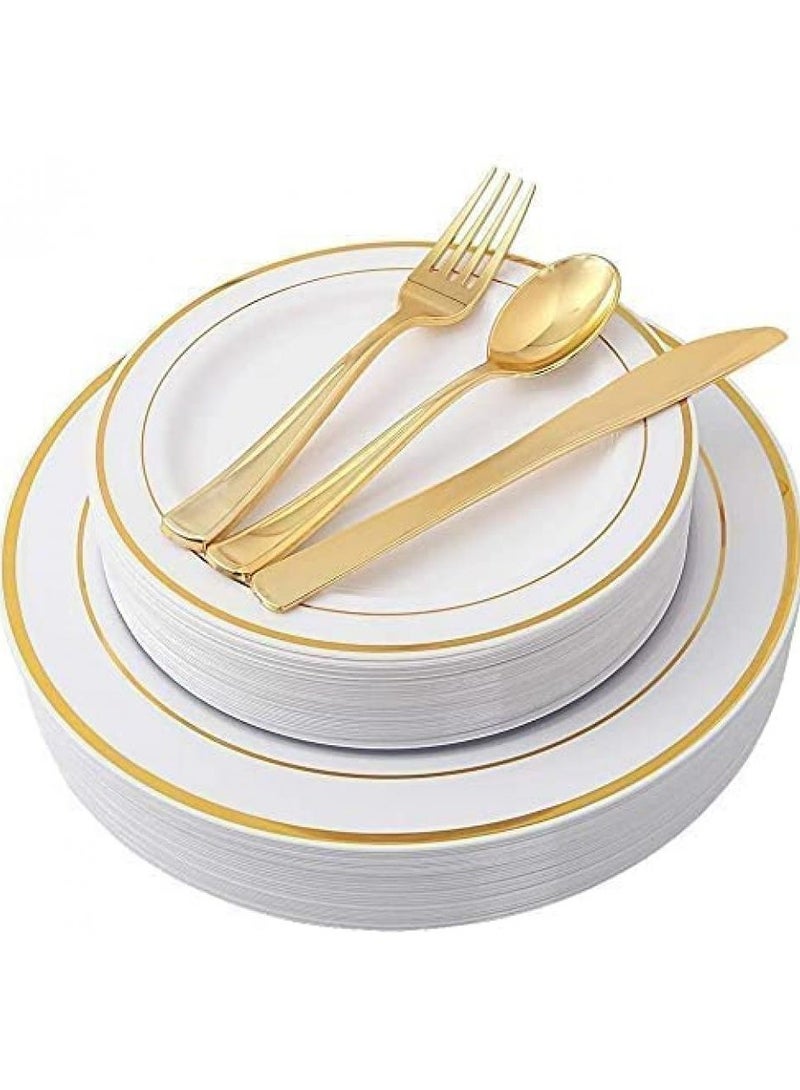 Alissa 125 Piece Dinnerware Set 25 Pc 10.25" Dinner Plates 25 7.5" Salad Plates 25 Spoons 25 Forks 25 Knives Party 25 Guests Birthday Home Office Gold - Image 1
