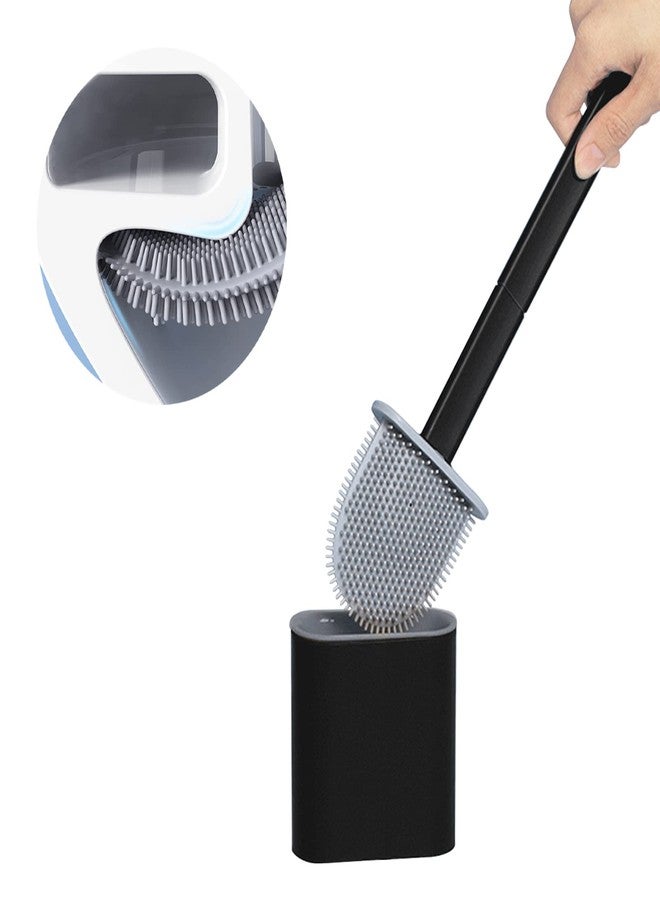 JIMACRO TPR Toilet Brush, Bendable Silicone Head, Plastic Handle, Wall-Mounted, Black - Image 1