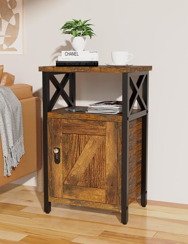 runjuly Night Stand with Locking Drawer, Bedside Table with Drawers, Wooden Bed Side Table with Storage Cabinet, Nightstand with Door, End Night Table for Bedroom, Dorm, Office, Rustic Brown - Image 4
