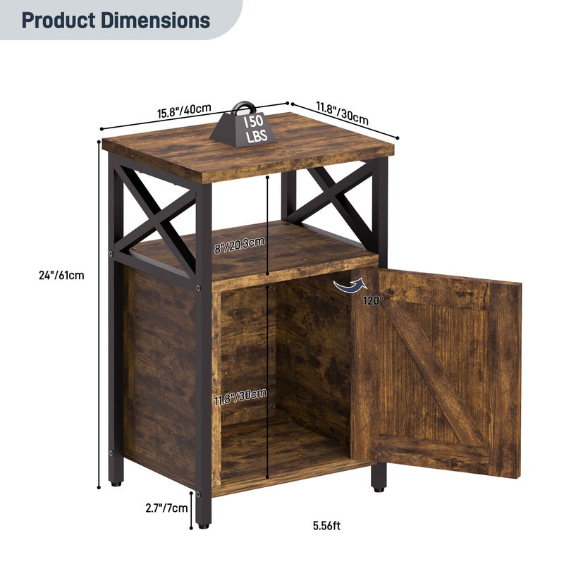 runjuly Night Stand with Locking Drawer, Bedside Table with Drawers, Wooden Bed Side Table with Storage Cabinet, Nightstand with Door, End Night Table for Bedroom, Dorm, Office, Rustic Brown - Image 3