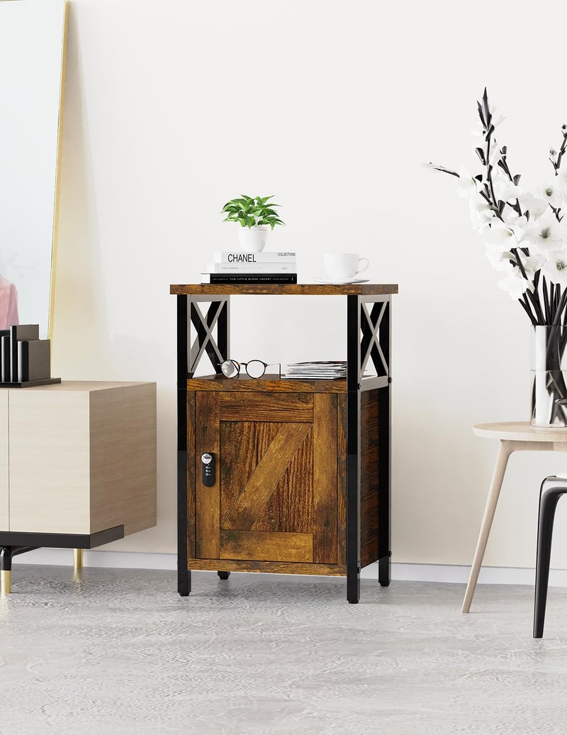 runjuly Night Stand with Locking Drawer, Bedside Table with Drawers, Wooden Bed Side Table with Storage Cabinet, Nightstand with Door, End Night Table for Bedroom, Dorm, Office, Rustic Brown - Image 5
