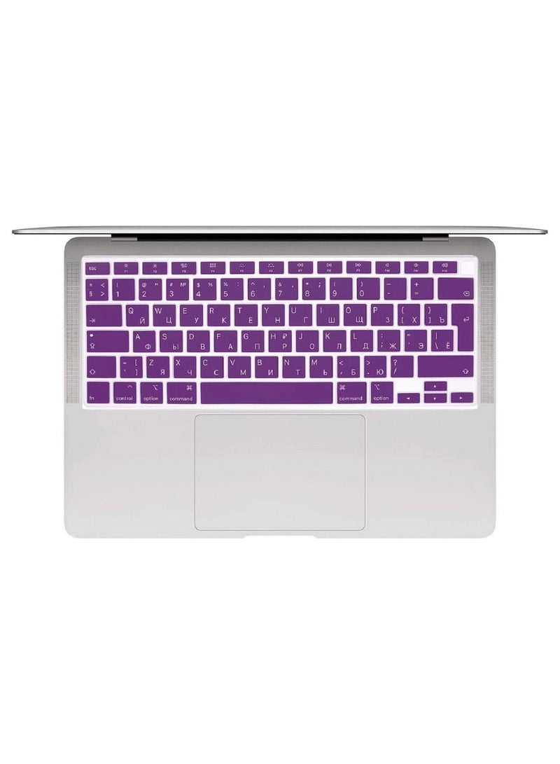 أمم غطاء لوحة مفاتيح من السيليكون باللغة الإنجليزية الروسية إصدار الاتحاد الأوروبي لجهاز MacBook Air 13 بوصة 2020 مع شاشة Retina ومعرف اللمس (طراز A2179 وشريحة A2337 M1) واقي لوحة المفاتيح - أرجواني - Image 3