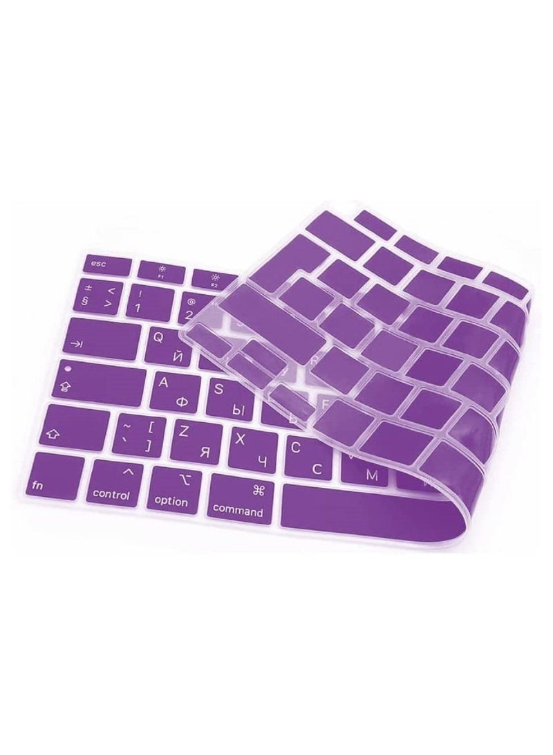 أمم غطاء لوحة مفاتيح من السيليكون باللغة الإنجليزية الروسية إصدار الاتحاد الأوروبي لجهاز MacBook Air 13 بوصة 2020 مع شاشة Retina ومعرف اللمس (طراز A2179 وشريحة A2337 M1) واقي لوحة المفاتيح - أرجواني - Image 4