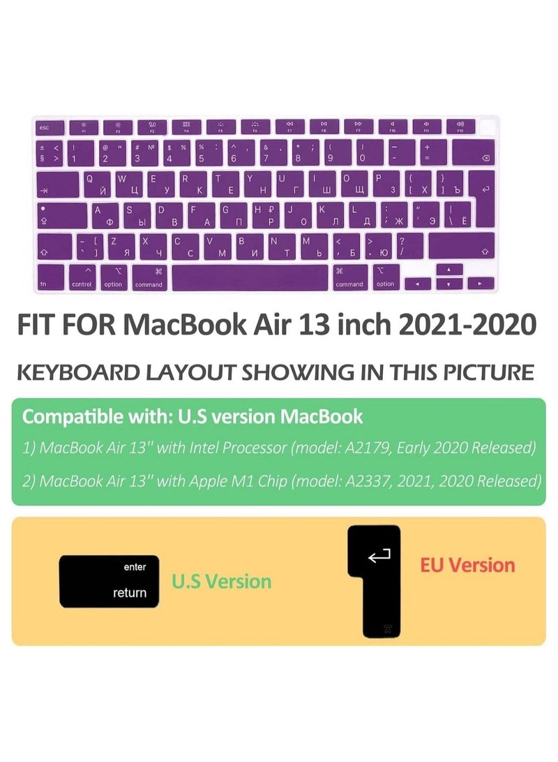 أمم غطاء لوحة مفاتيح من السيليكون باللغة الإنجليزية الروسية إصدار الاتحاد الأوروبي لجهاز MacBook Air 13 بوصة 2020 مع شاشة Retina ومعرف اللمس (طراز A2179 وشريحة A2337 M1) واقي لوحة المفاتيح - أرجواني - Image 2