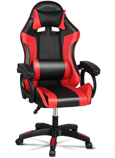 Gaming Chair, Adjustable Computer Chair Pc Office Pu Leather High Back, Ergonomic design Lumbar Support,Comfortable Armrest Headrest (Red & Black)