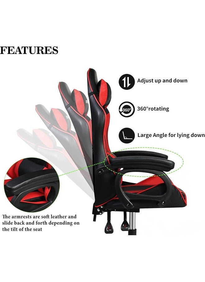 Gaming Chair, Adjustable Computer Chair Pc Office Pu Leather High Back, Ergonomic design Lumbar Support,Comfortable Armrest Headrest (Red & Black) - pzsku/Z9070FFCAC6836381F0AAZ/45/_/1729678999/e7401e36-6147-45a0-b5e4-5f99b7378441