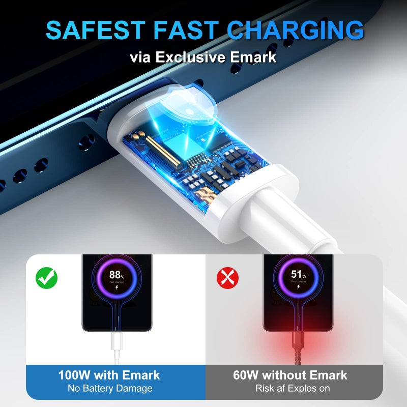 Durcord 100W USB C to USB C Cable 2-Pack 10ft, Upgraded Fast Charging USB Type C to Type C Cable, USB-C Cord Phone Charger Compatible with iPhone 16/15/Samsung/Android/Phone/Pad/Macbook/Pro/Plus/Max etc. - Image 2