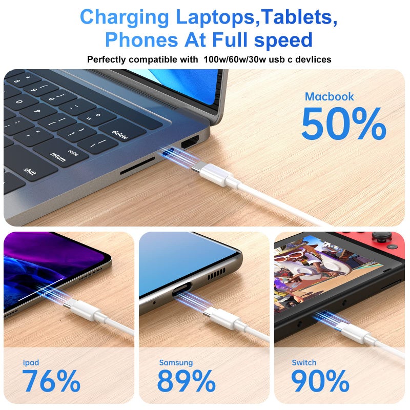 Durcord 100W USB C to USB C Cable 2-Pack 10ft, Upgraded Fast Charging USB Type C to Type C Cable, USB-C Cord Phone Charger Compatible with iPhone 16/15/Samsung/Android/Phone/Pad/Macbook/Pro/Plus/Max etc. - Image 3