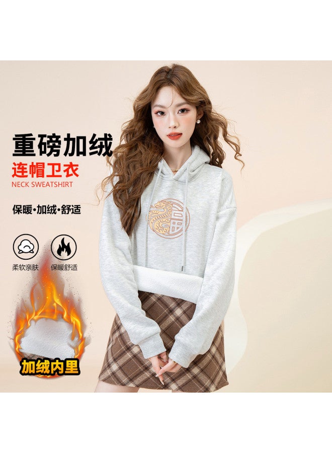 Baleno 2025 Korean Style Versatile Casual Women'S Hoodie Spring Festival Blessing Print Fleece-Lined Big Pocket Coat - Image 2