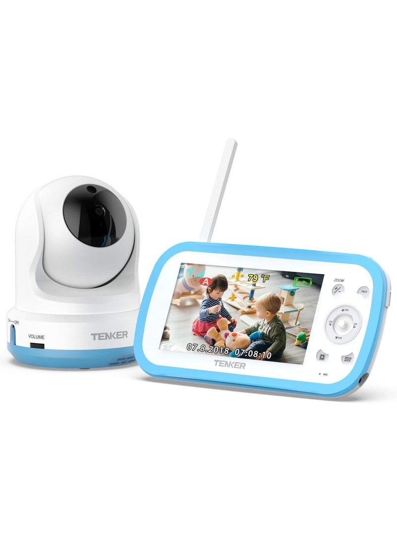 TENKER Digital Sound Activated Video Record Baby Monitor with 4.3-Inch Color LCD Screen, Remote Camera Pan-Tilt-Zoom, Lullaby, Night Vision, Two Way Talk, Audio Only Mode