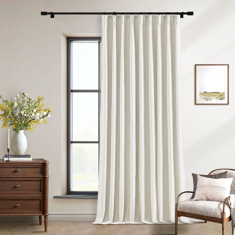 TWODRAPES Natural Linen Pinch Pleated Blackout Curtains 108 Inches Long Extra Wide 60 Inch Width for Sliding Glass Doors Modern Pleated Linen Blend Heavy Floor to Ceiling Large Window Drapes 60x108 1 Panel - Image 1