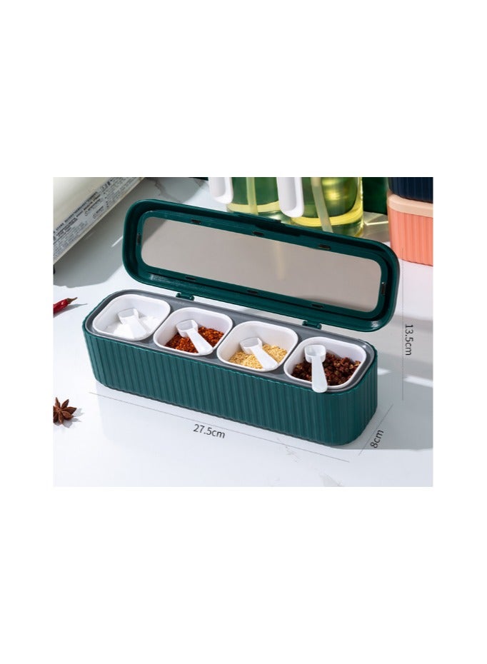 EBMINI One Piece Four Compartment Lid With Spoon Sealed Seasoning Seasoning Seasoning Box 