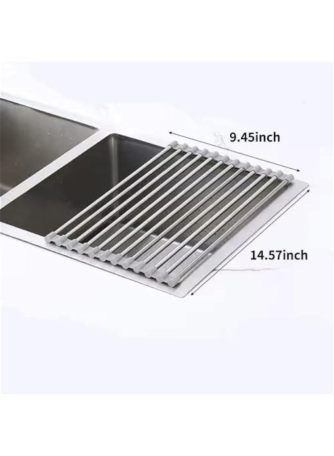 Roll Up Dish Drying Rack, Sink Drying Rack Over Sink Dish Drying Rack Stainless Steel Foldable Drain Rack for Kitchen Sink Counter Utensils Vegetables and Fruits (Grey short tube,12 tubes)  - Image 2