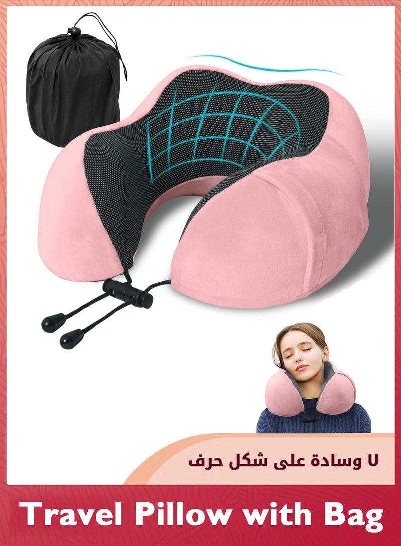 Arabest Travel Pillow 100% Memory Foam Pillow, U Shape Head Pillow with Eye Mask Ear Plug Portable Storage Bag, Shoulder Pain Relief Soft Pillow for Travel Use - Image 1