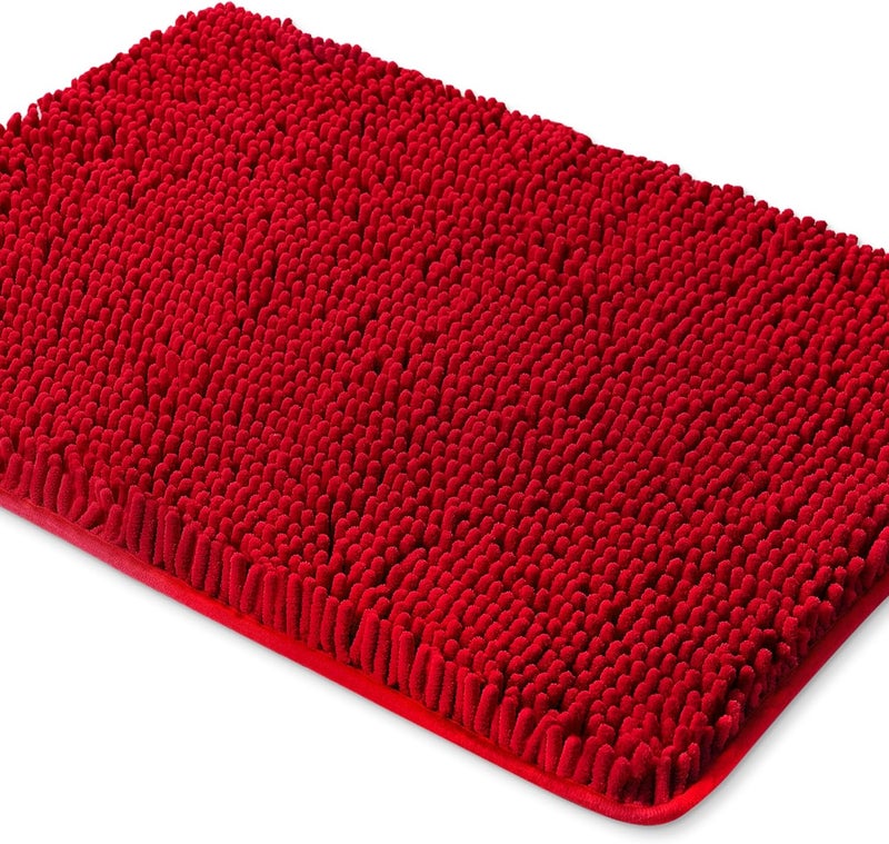Yeaban Red Bathroom Rugs – Thick Chenille Bath Mats | Absorbent and Washable Bath Rug Non-Slip, Plush and Soft Rugs for Bathroom, Kitchen, Shower, Sink - 17" x 24" - Image 1