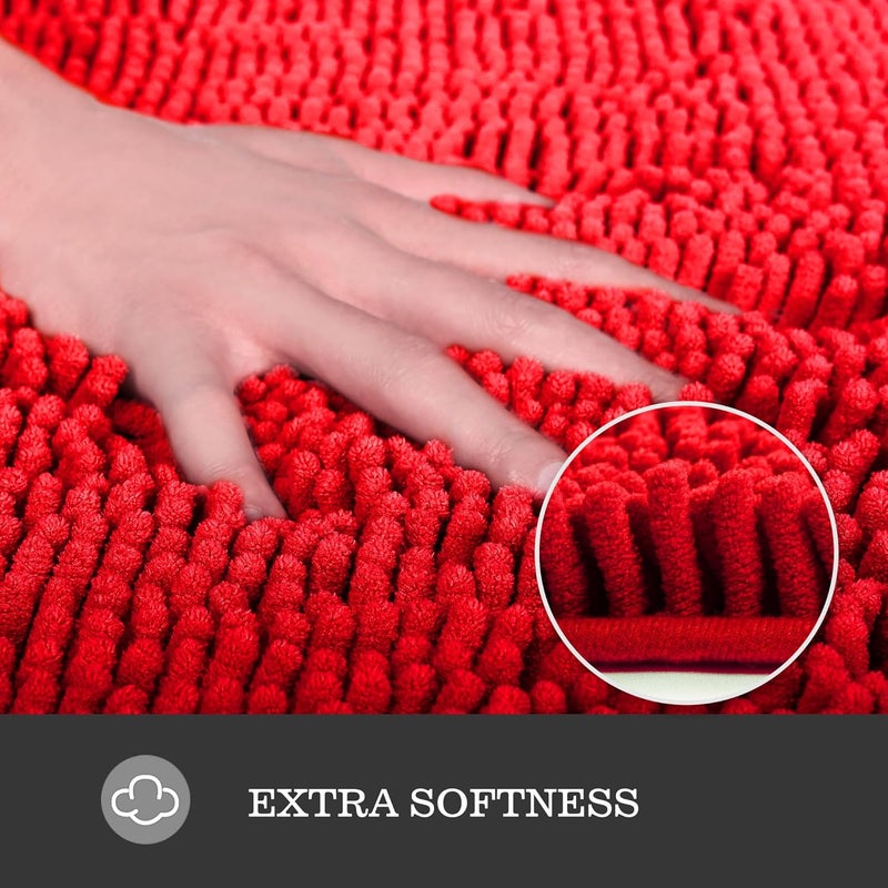 Yeaban Red Bathroom Rugs – Thick Chenille Bath Mats | Absorbent and Washable Bath Rug Non-Slip, Plush and Soft Rugs for Bathroom, Kitchen, Shower, Sink - 17" x 24" - Image 2