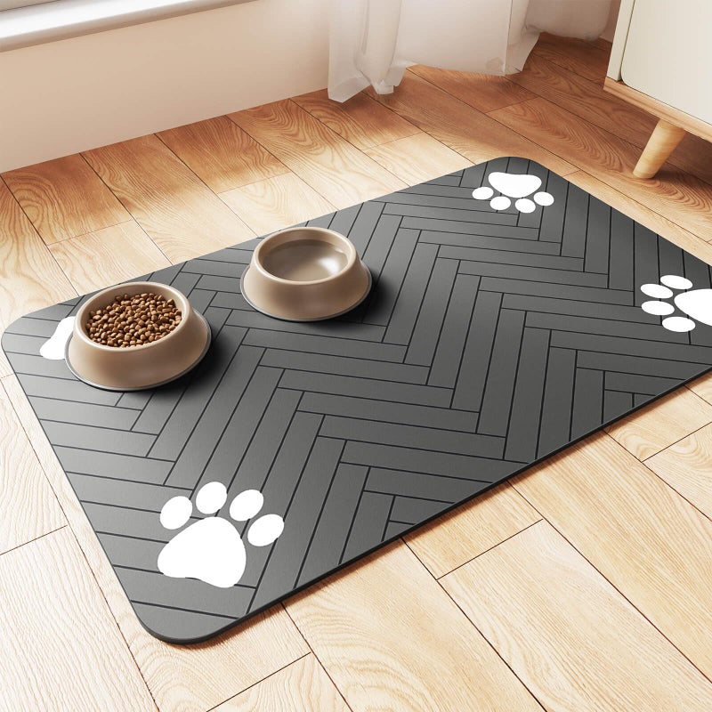 DK177 Pet Feeding Mat-Absorbent Pet Placemat for Food and Water Bowl, with Waterproof Rubber Backing, Quick Dry Water Dispenser Mat for Dog and Cat (20"x12", Striped Dark Gray) - Image 1
