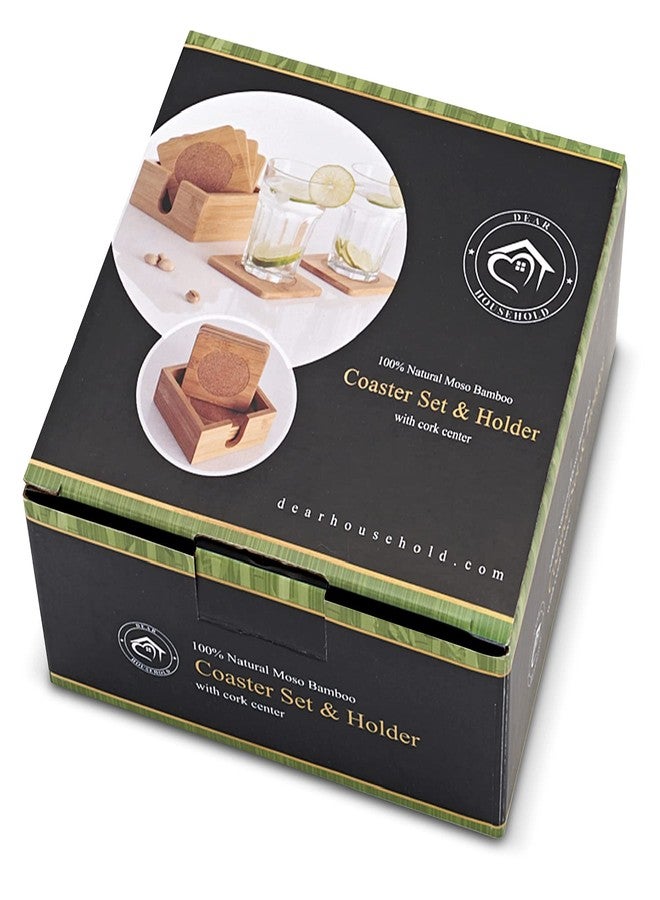 Dear Household مجموعة من 6 قواعد أكواب من الخيزران مع حامل أكواب متناسق - مجموعة قواعد أكواب أنيقة وناعمة من خيزران موسو والفلين تحمي الأسطح من البقع والخدوش - قواعد أكواب مقاس 4.13 بوصة تُعد فكرة هدية أنيقة - Image 2
