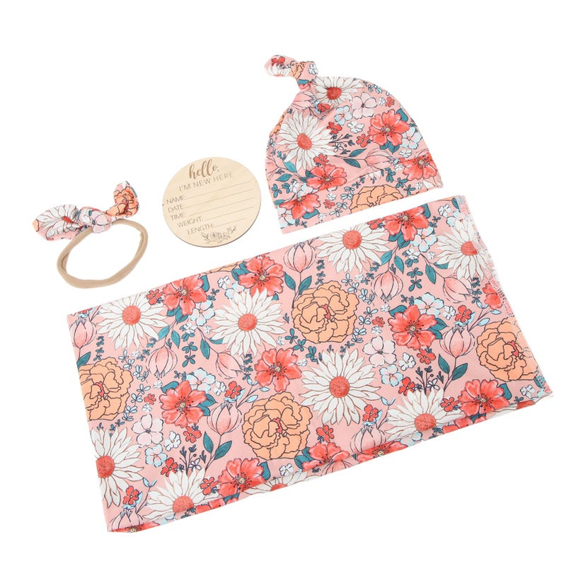 Newborn Swaddle Blanket: 4-Piece Floral Print Set - Breathable Soft Skin-Friendly Wrap Swaddle for Newborn Boys Girls Nursery Sleep & Gifting - Image 5
