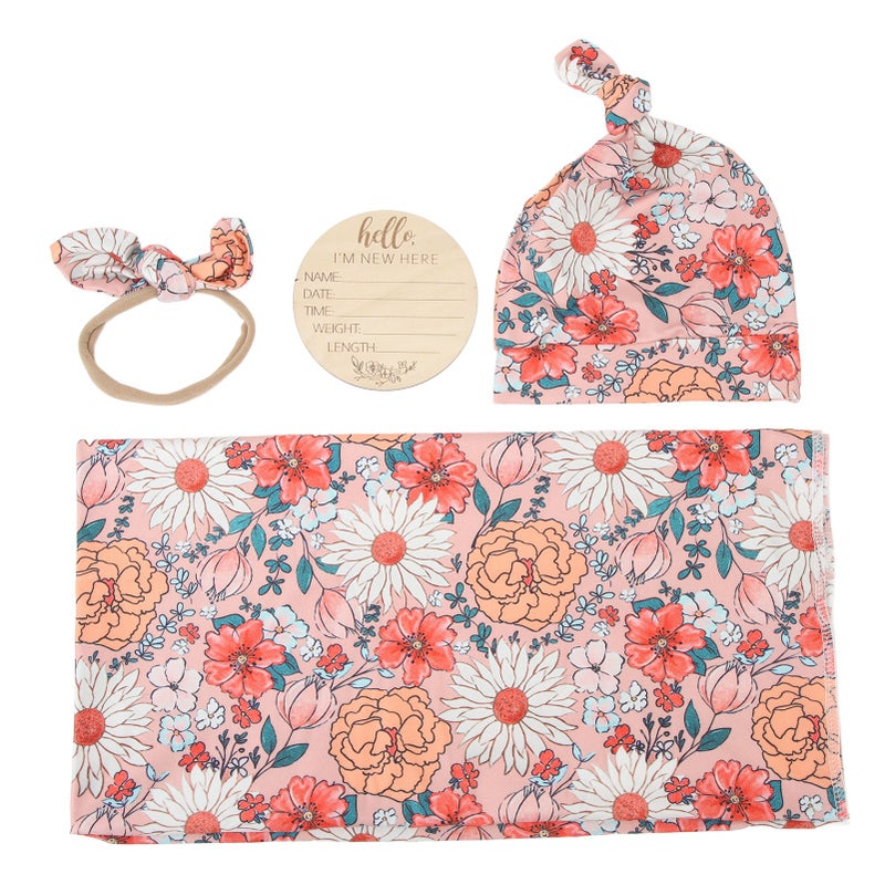 Newborn Swaddle Blanket: 4-Piece Floral Print Set - Breathable Soft Skin-Friendly Wrap Swaddle for Newborn Boys Girls Nursery Sleep & Gifting - Image 4