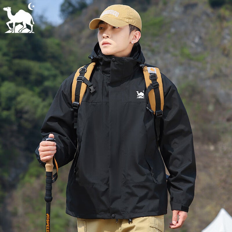 JD Jing Zao EASTERN CAMEL Couple's Three-In Waterproof Jacket for Men And Women, Outdoor Sports Coat Windbreaker Black Three-In XS - Image 1