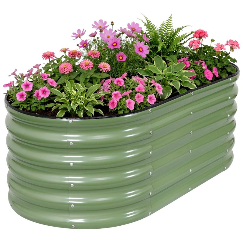 INNO STAGE Galvanized Raised Garden Bed Kits, 4x2x1.4FT Metal Raised Beds Outdoor for Gardening, 17'' Tall Large Steel Raised Planter Bed for Vegetables & Flowers Patio Ground Planter Box - Green - Image 1