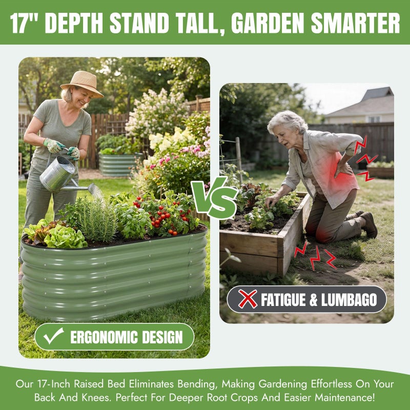 INNO STAGE Galvanized Raised Garden Bed Kits, 4x2x1.4FT Metal Raised Beds Outdoor for Gardening, 17'' Tall Large Steel Raised Planter Bed for Vegetables & Flowers Patio Ground Planter Box - Green - Image 3