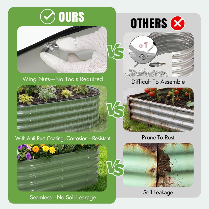 INNO STAGE Galvanized Raised Garden Bed Kits, 4x2x1.4FT Metal Raised Beds Outdoor for Gardening, 17'' Tall Large Steel Raised Planter Bed for Vegetables & Flowers Patio Ground Planter Box - Green - Image 5