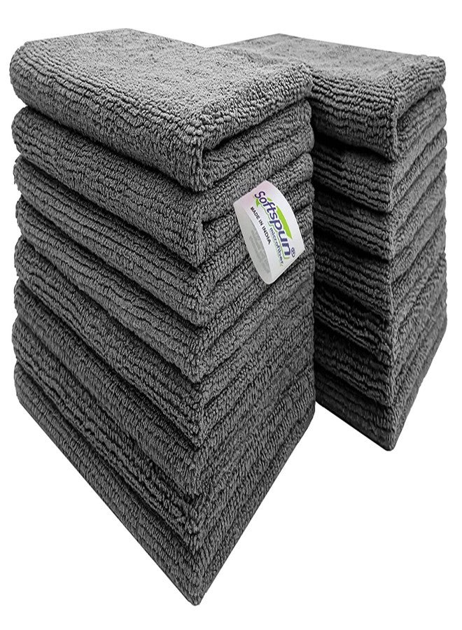SOFTSPUN Microfiber Cleaning Cloths, 20x30 Cms 15 Piece Towel Set, 340 GSM (Grey). Highly Absorbent, Lint & Streak Free, Multi-Purpose Wash Cloth for Kitchen, Car, Window, Stainless Steel.… - Image 1
