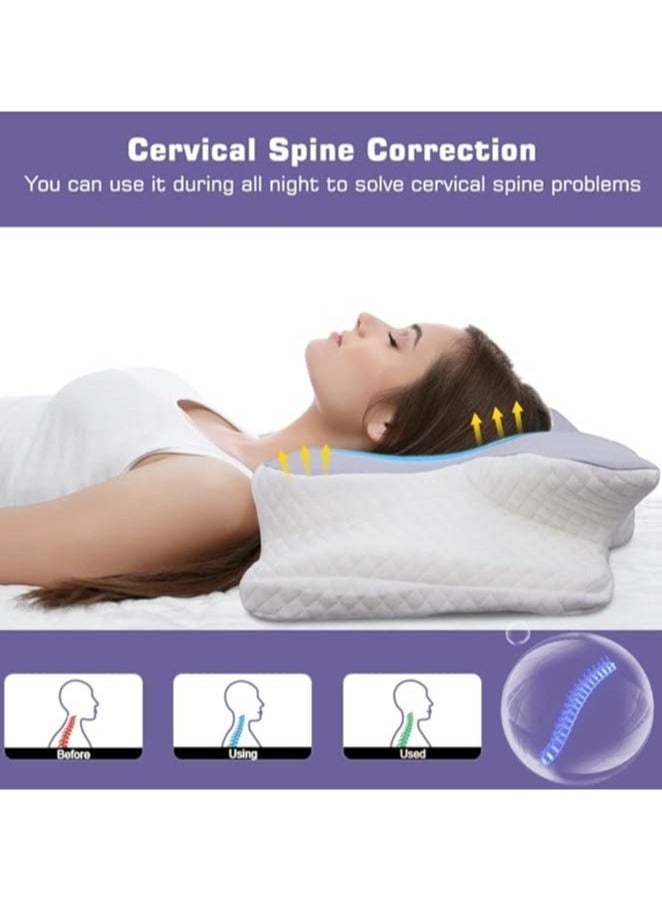 Memory Foam Butterfly-Shaped Cervical Pillow for Neck & Shoulder Pain Relief, Ergonomic Support for Side, Back & Stomach Sleepers, Washable Grey Cover - Image 2