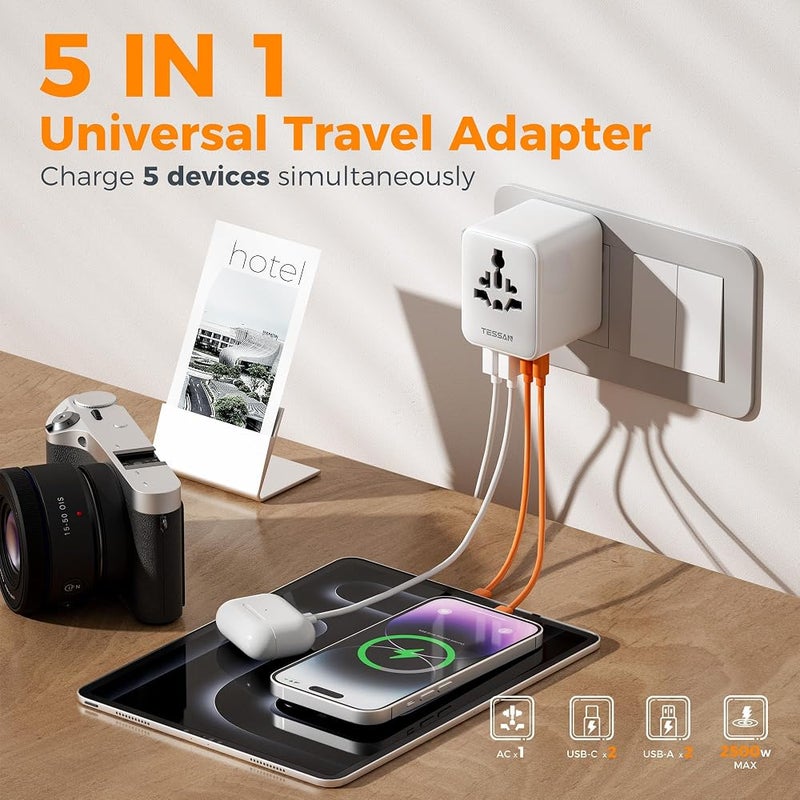 TESSAN Universal Travel Adapter Worldwide with 2 USB C and 2 USB A Ports - Image 3