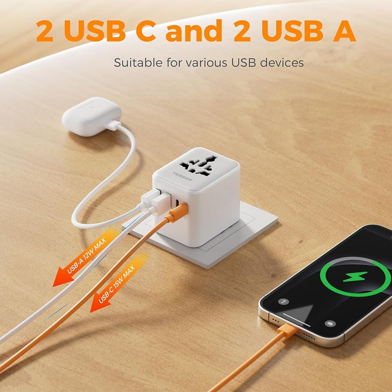 TESSAN Universal Travel Adapter Worldwide with 2 USB C and 2 USB A Ports - Image 4