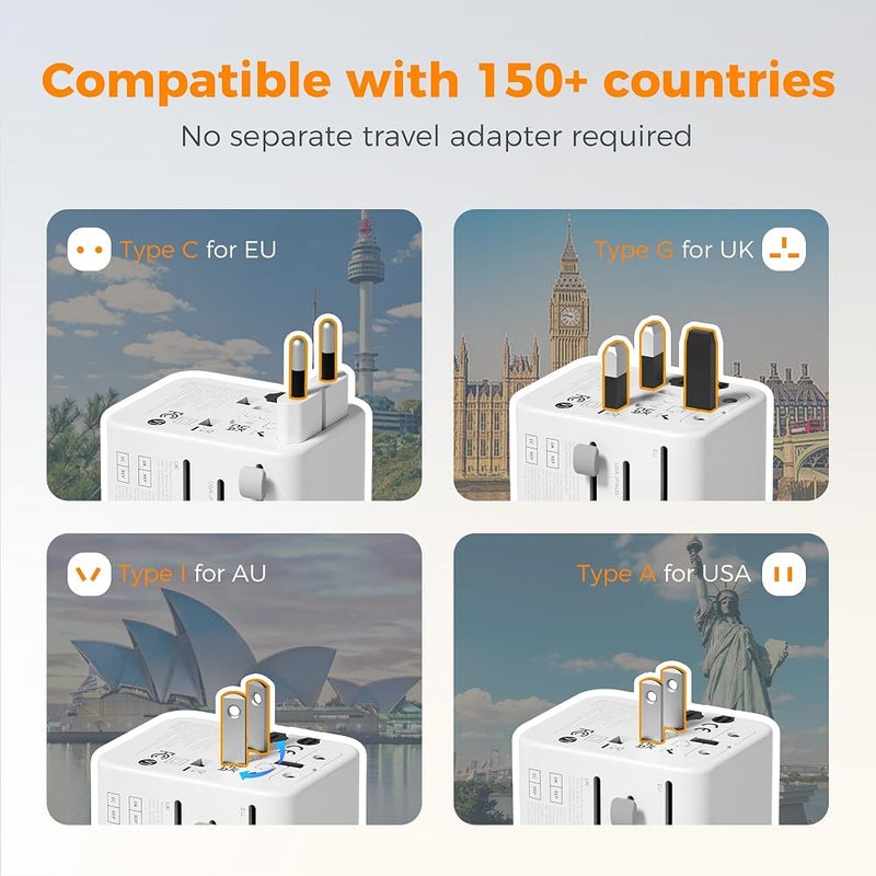 TESSAN Universal Travel Adapter Worldwide with 2 USB C and 2 USB A Ports - Image 2