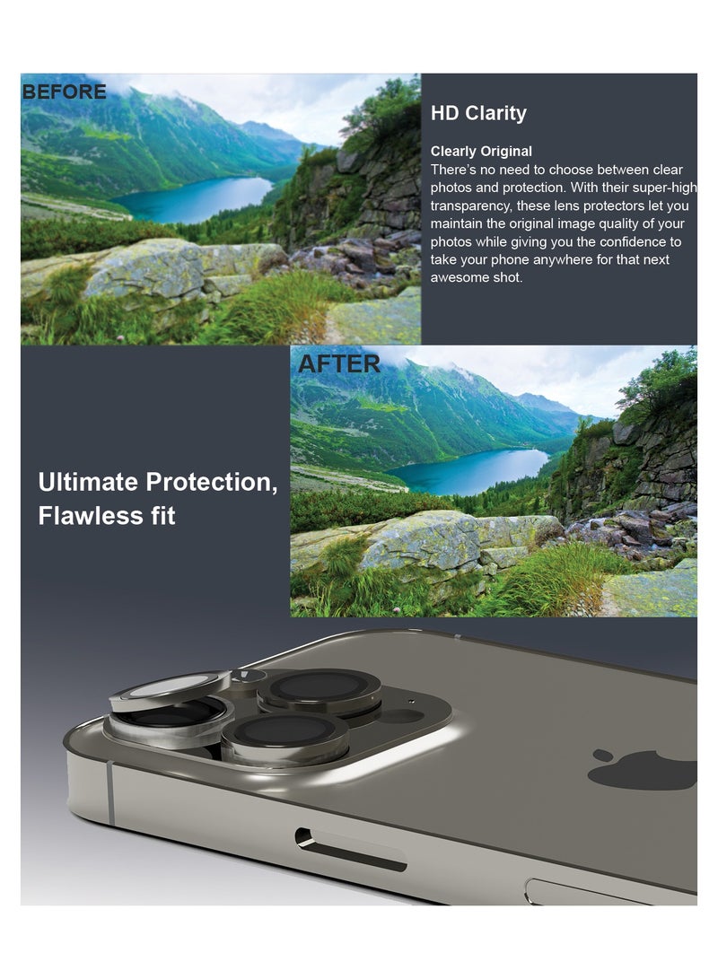 ماكس آند ماكس واقي عدسة الكاميرا لهاتف iPhone 15 Pro / 15 Pro Max - زجاج شفاف مقسّى مع حواف من الألومنيوم، طلاء مضاد للانعكاس، واقي عدسة مقاوم للخدش - تيتانيوم طبيعي - Image 4