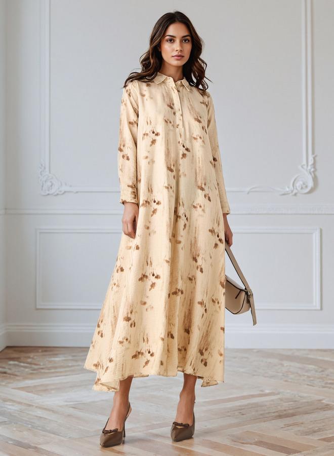 ايكونيك فستان ترابيز مطبوع بياقة أيقونية - Image 1