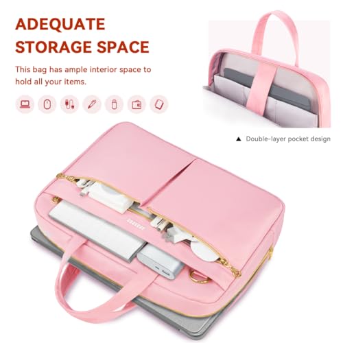 Ferkurn Laptop Bag Case Women Men Computer Bag Compatible with MacBook/HP/LG/Dell, Shoulder Strap Slim Carrying Messenger Briefcase, Pink, 15.6-16 Inch - Image 3