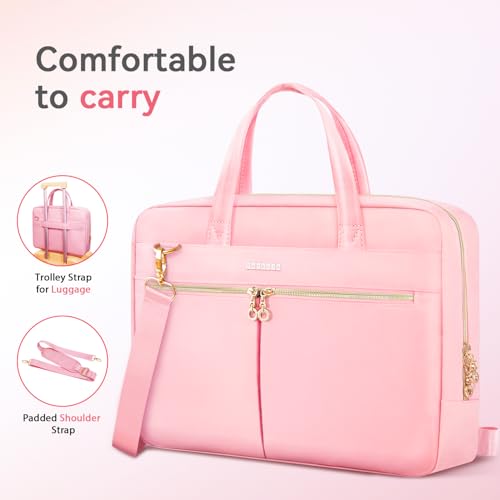 Ferkurn Laptop Bag Case Women Men Computer Bag Compatible with MacBook/HP/LG/Dell, Shoulder Strap Slim Carrying Messenger Briefcase, Pink, 15.6-16 Inch - Image 4
