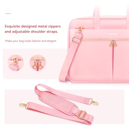 Ferkurn Laptop Bag Case Women Men Computer Bag Compatible with MacBook/HP/LG/Dell, Shoulder Strap Slim Carrying Messenger Briefcase, Pink, 15.6-16 Inch - Image 5