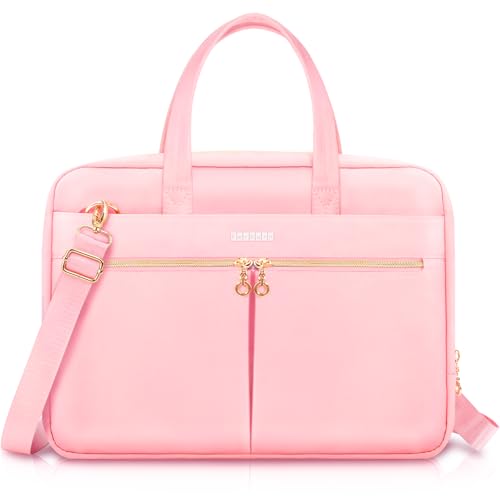 Ferkurn Laptop Bag Case Women Men Computer Bag Compatible with MacBook/HP/LG/Dell, Shoulder Strap Slim Carrying Messenger Briefcase, Pink, 15.6-16 Inch - Image 2